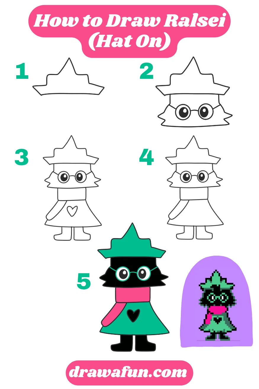 how to draw ralsei hat on from deltarune easy step by step