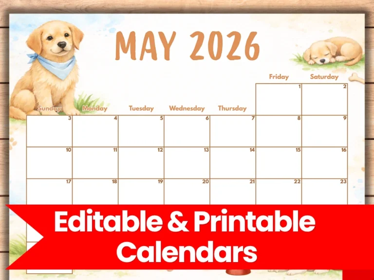 may 2026 calendar printable and editable