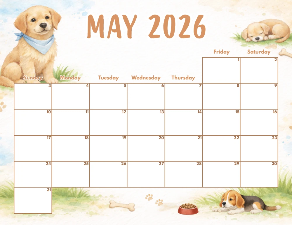 may 2026 calendar - dog themed