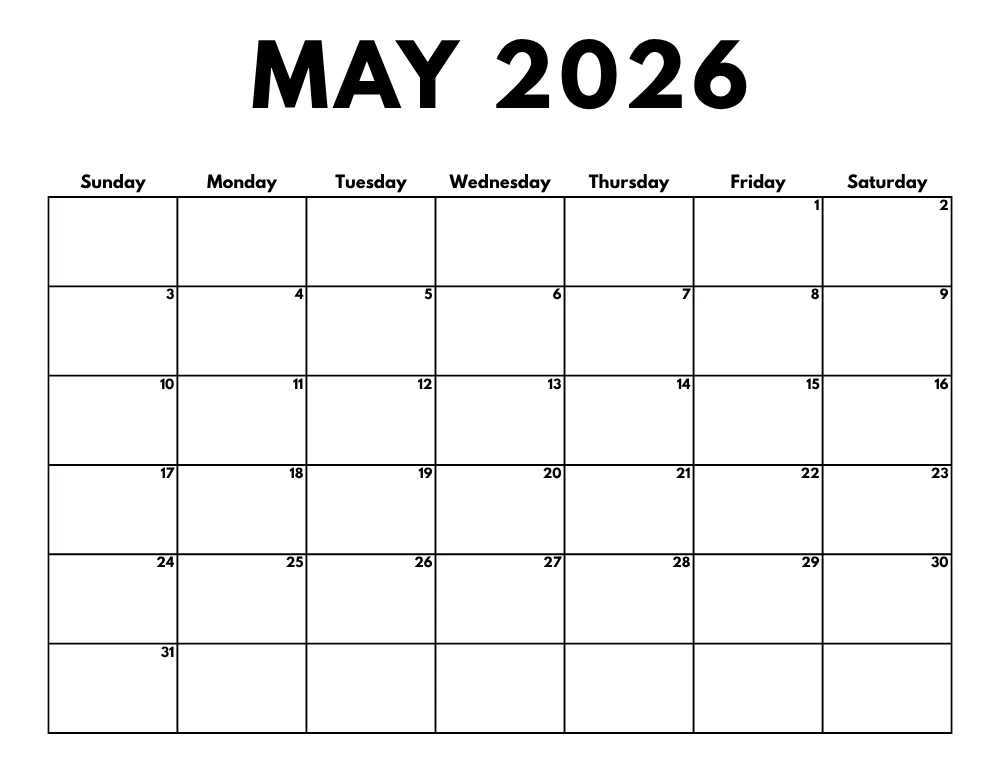 may 2026 calendar - minimalist calendar