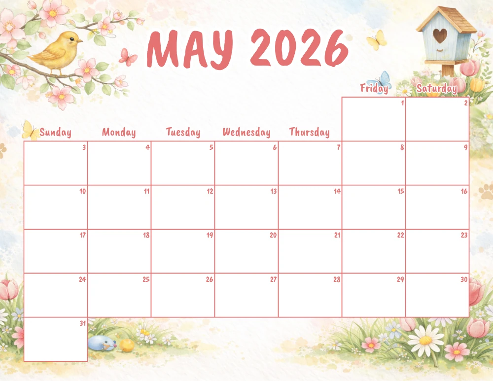 may 2026 calendar - spring theme