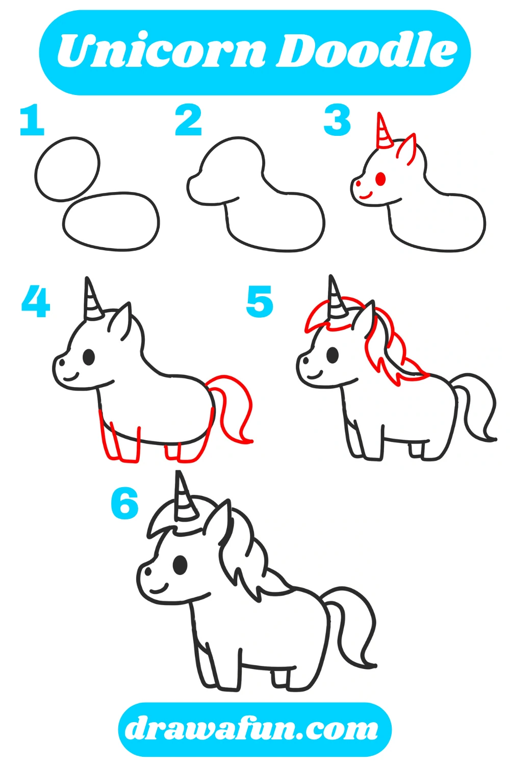unicorn doodle step by step drawing process