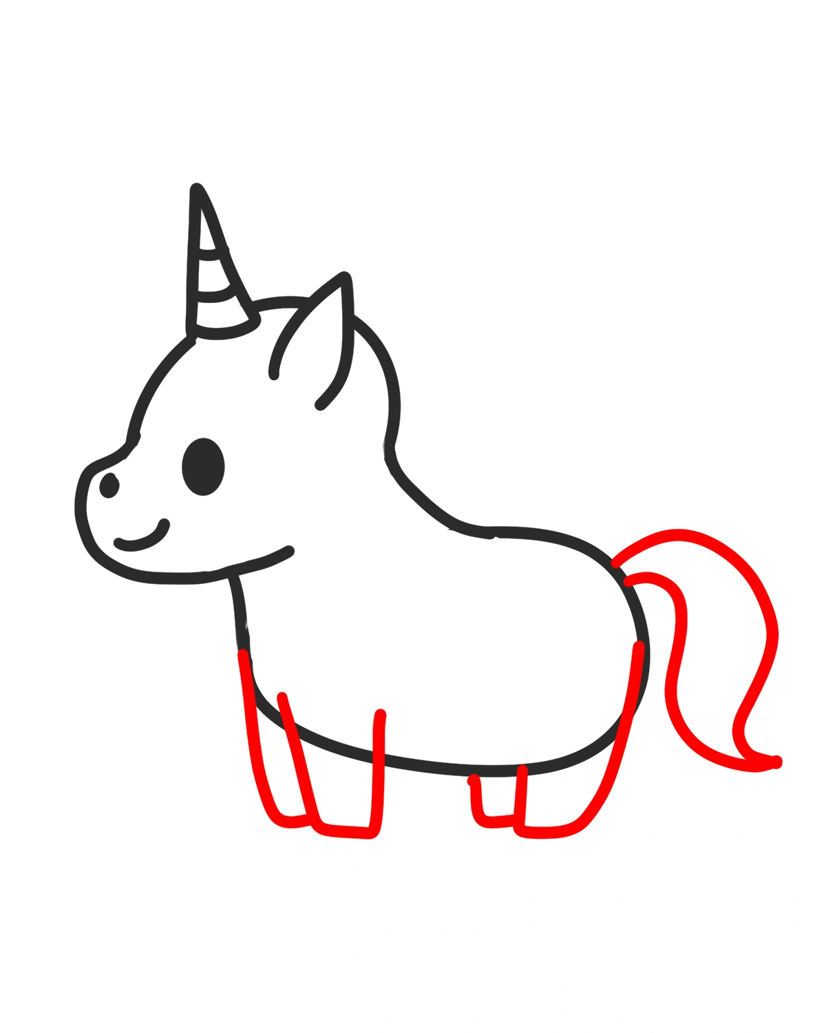 easy unicorn doodle step 4 draw simple legs and the tail