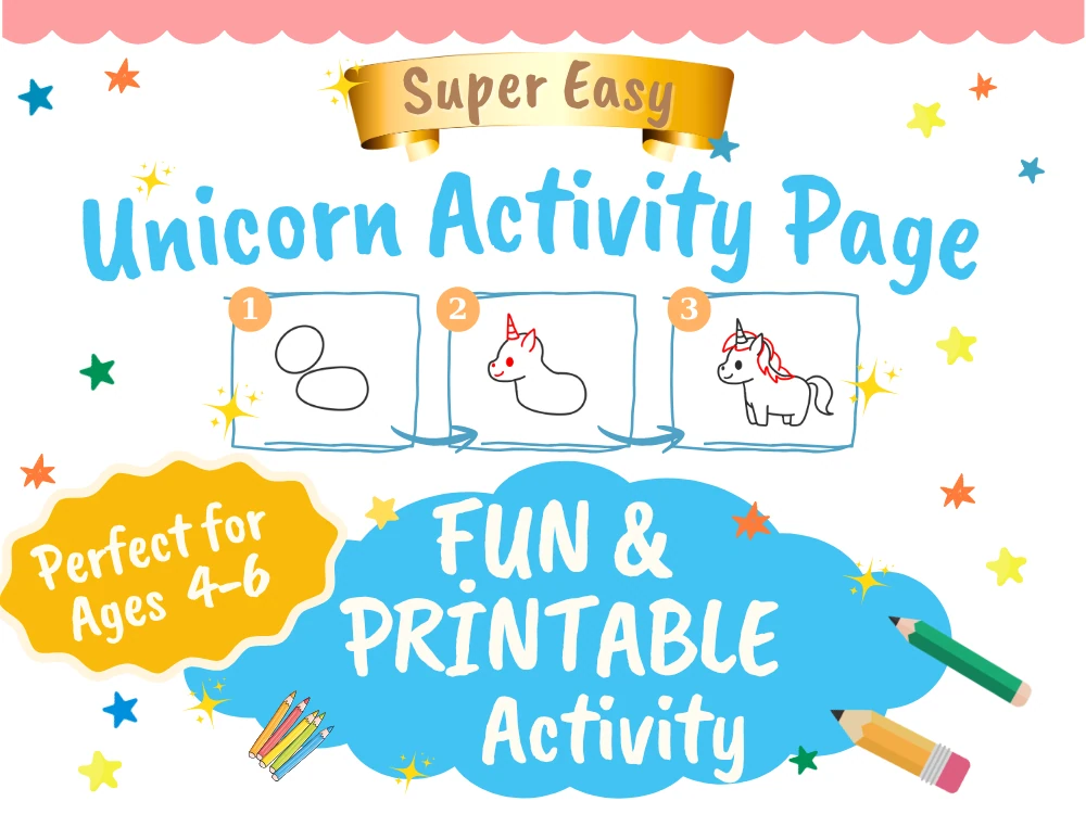 easy unicorn drawing fun printable worksheet