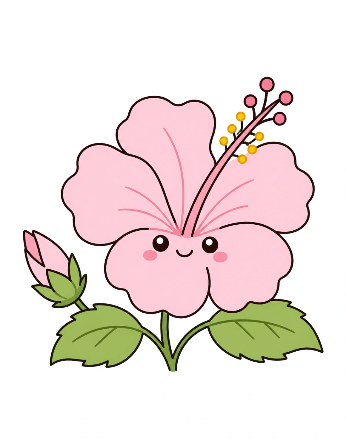 Cute cartoon hibiscus flower drawing with soft rounded petals