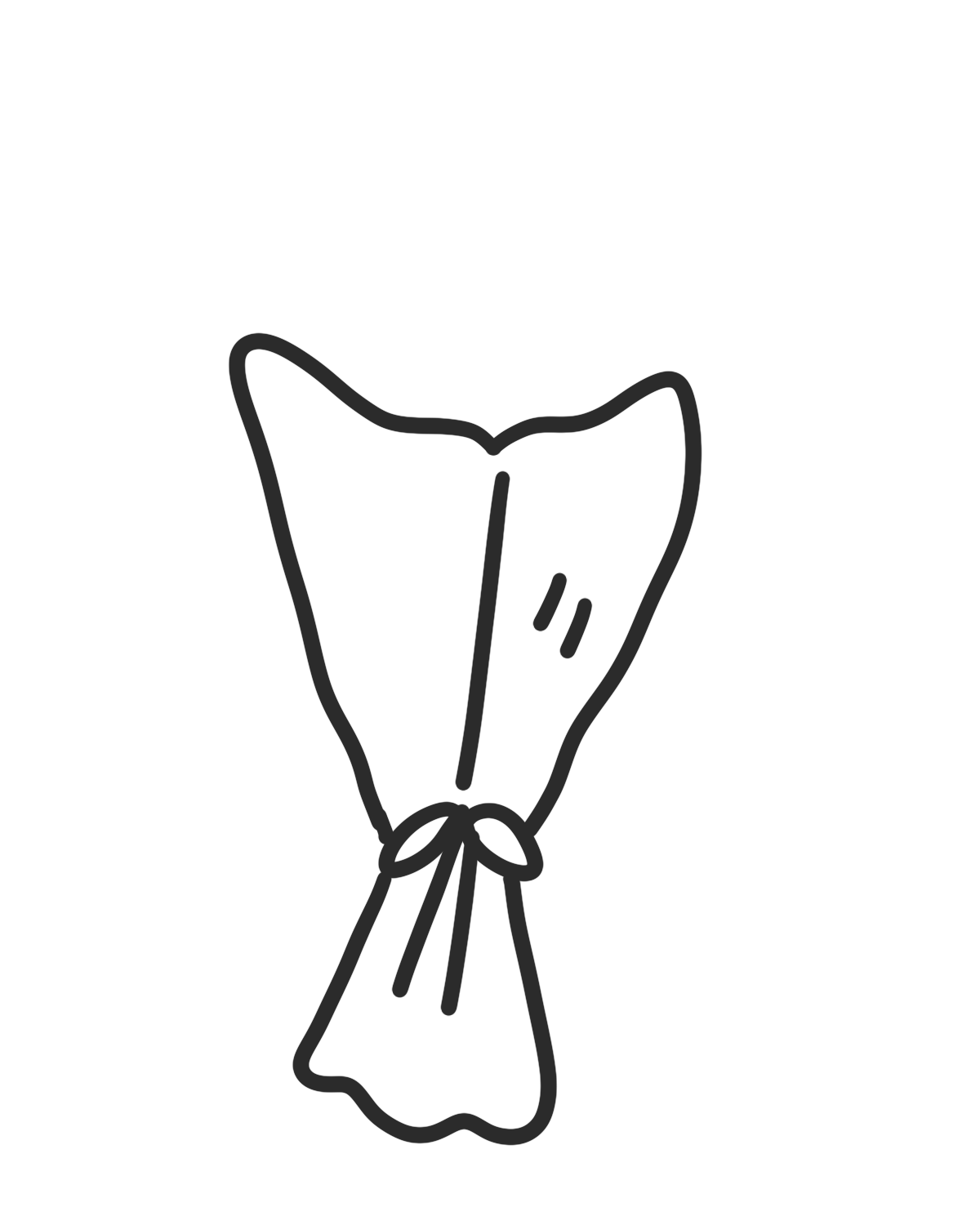Flower bouquet drawing step 3 with fold lines and simple wrap details added to the paper.