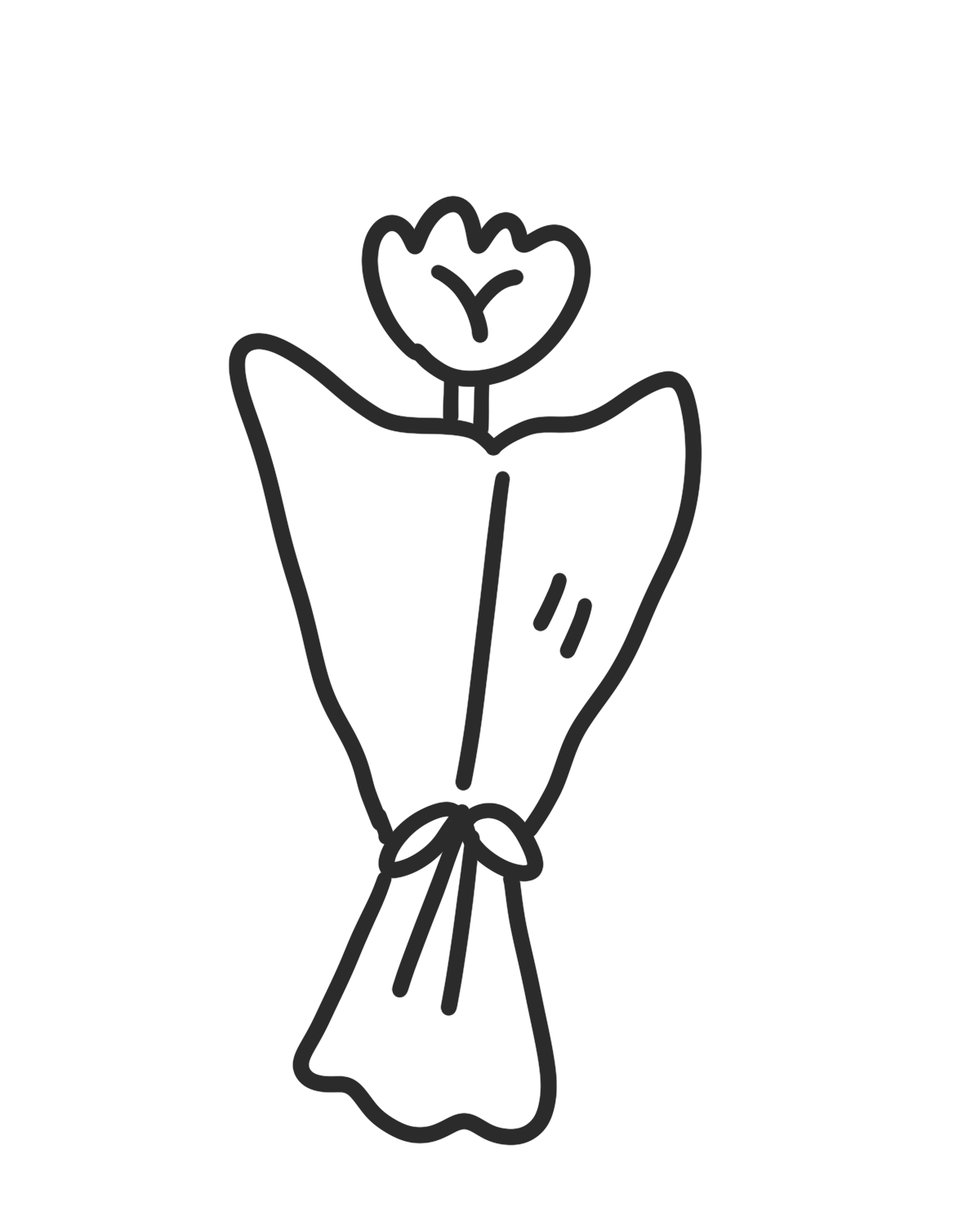 Cute flower bouquet drawing step 4 showing the first simple flower added to the bouquet.