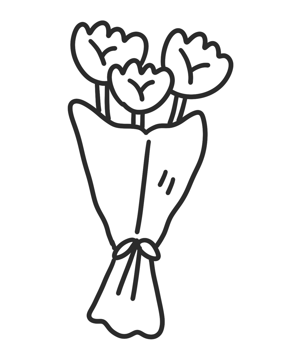Finished flower bouquet doodle step 5  drawing with multiple simple flowers for kids and beginners.