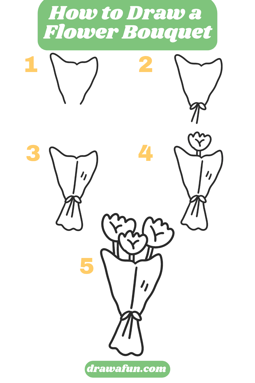 easy flower bouquet doodle step by step drawing instructions