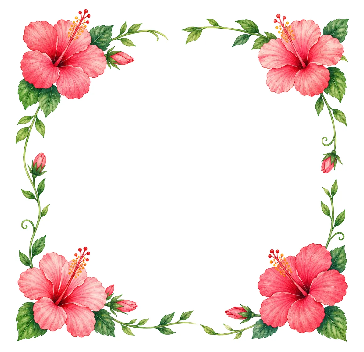 Decorative hibiscus flower border drawing idea for journals and printables
