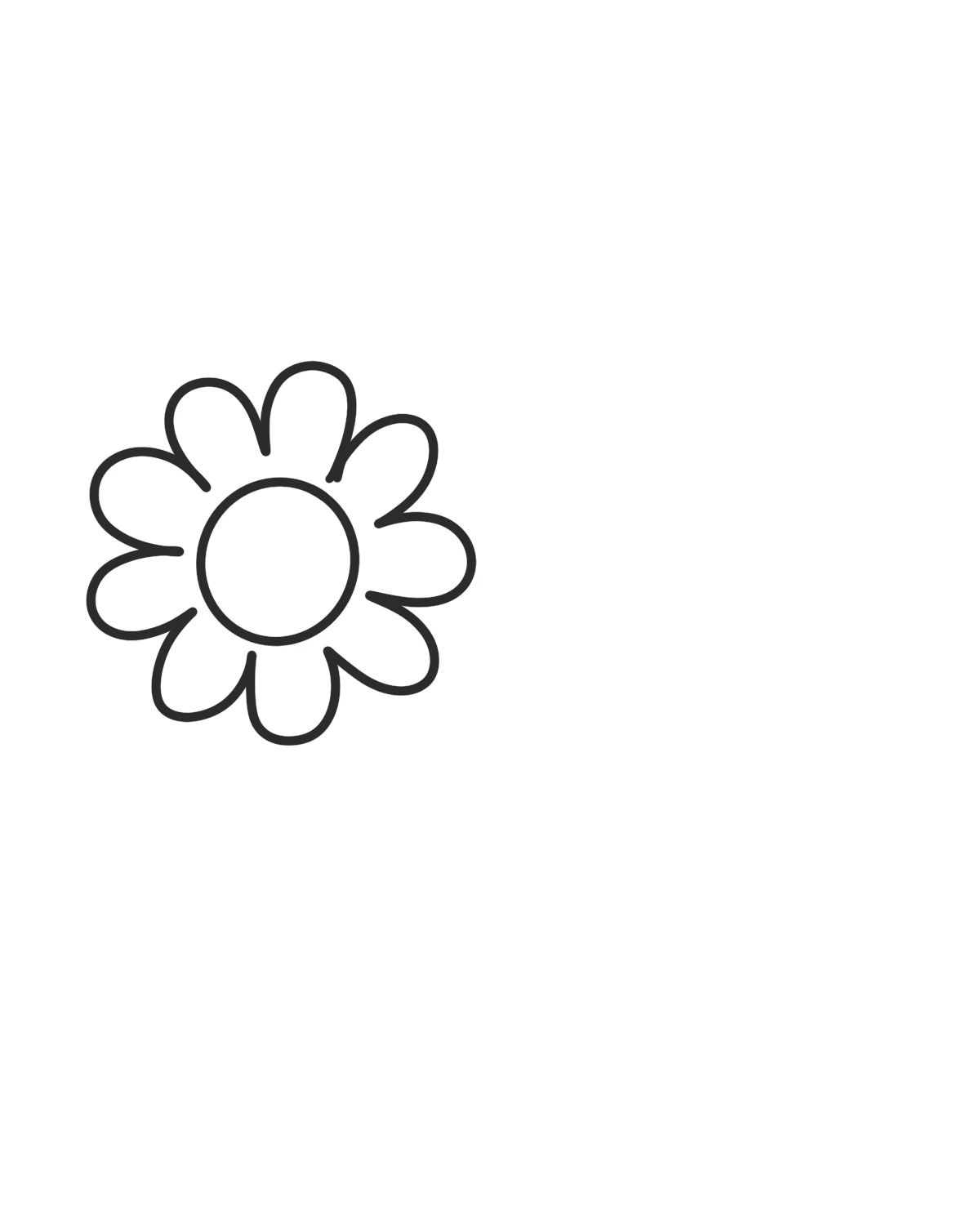 Step 1 of an easy flower bouquet drawing tutorial showing a simple daisy flower in the center of the page.