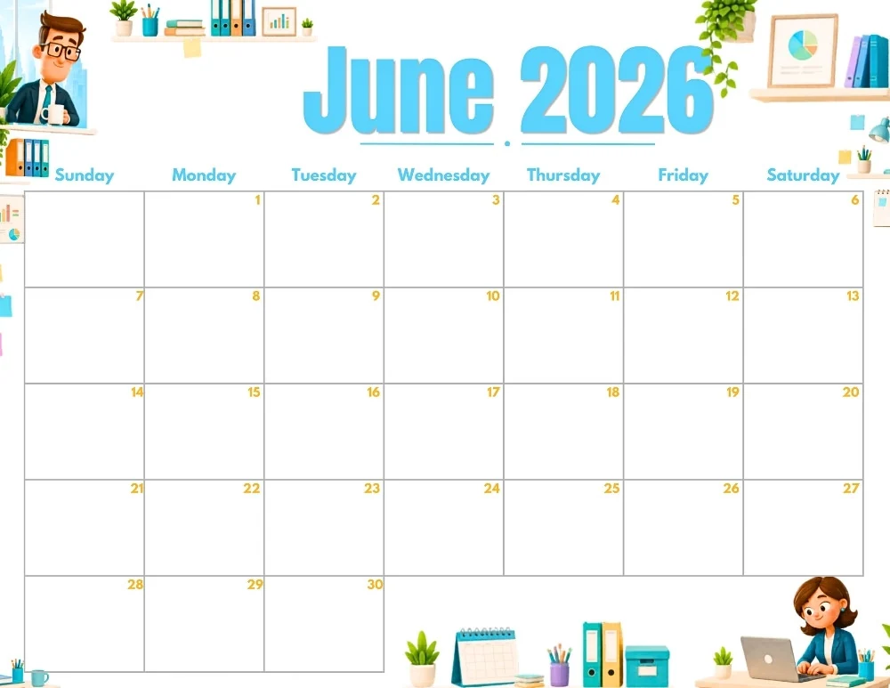 june 2026 calendar - office themed editable calendar
