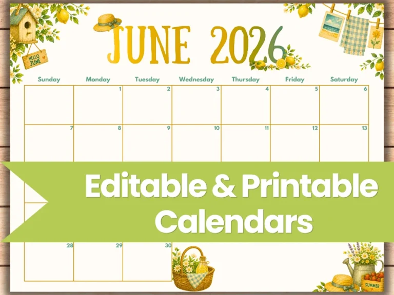 june 2026 editable and printable calendars