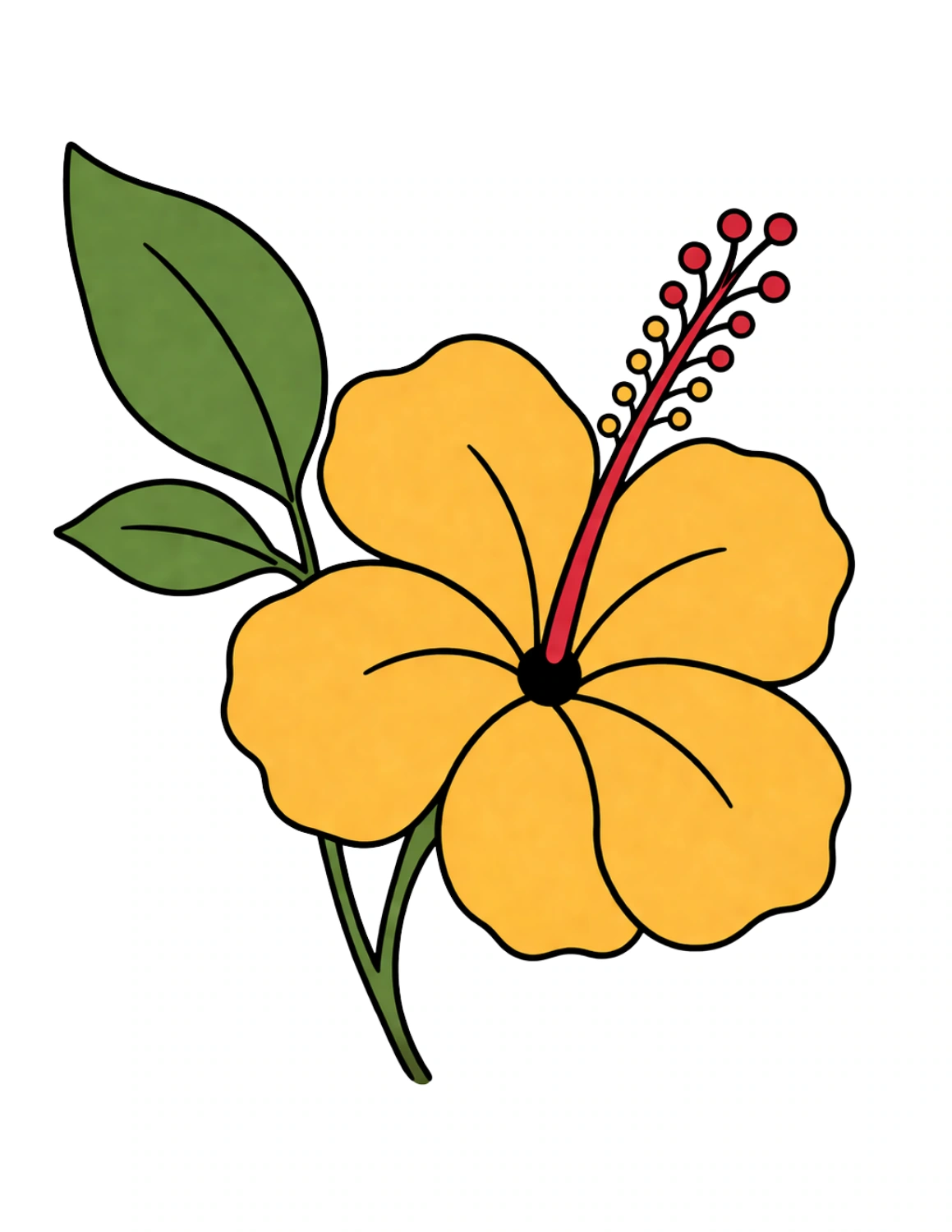 Easy single yellow hibiscus flower drawing for beginners